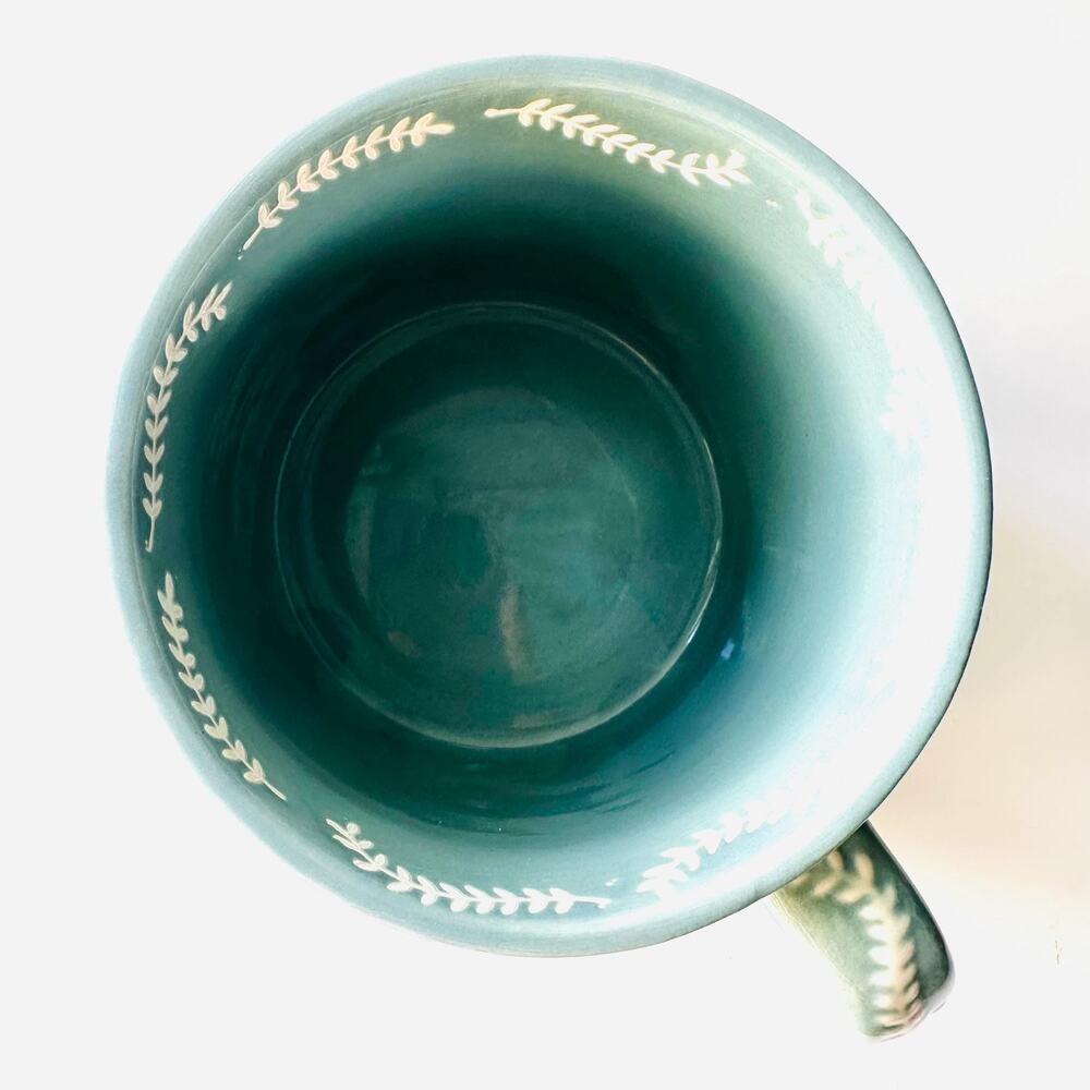 Retired World Market Jolly Hearts Coffee Tea Mug Oversize Blue Embossed Flowers - Picture 8 of 9